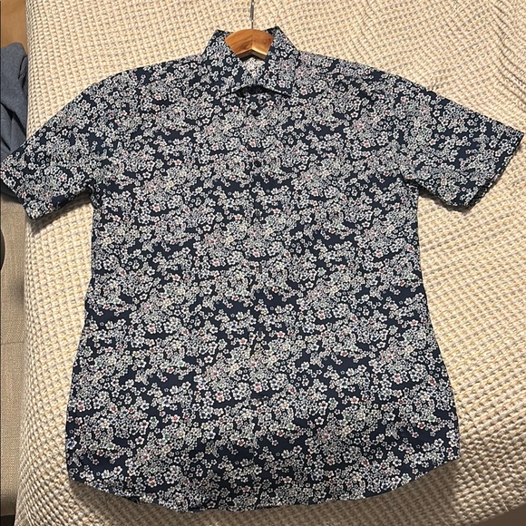 Men's Navy Floral Short Sleeve Shirt - Picture 1 of 1